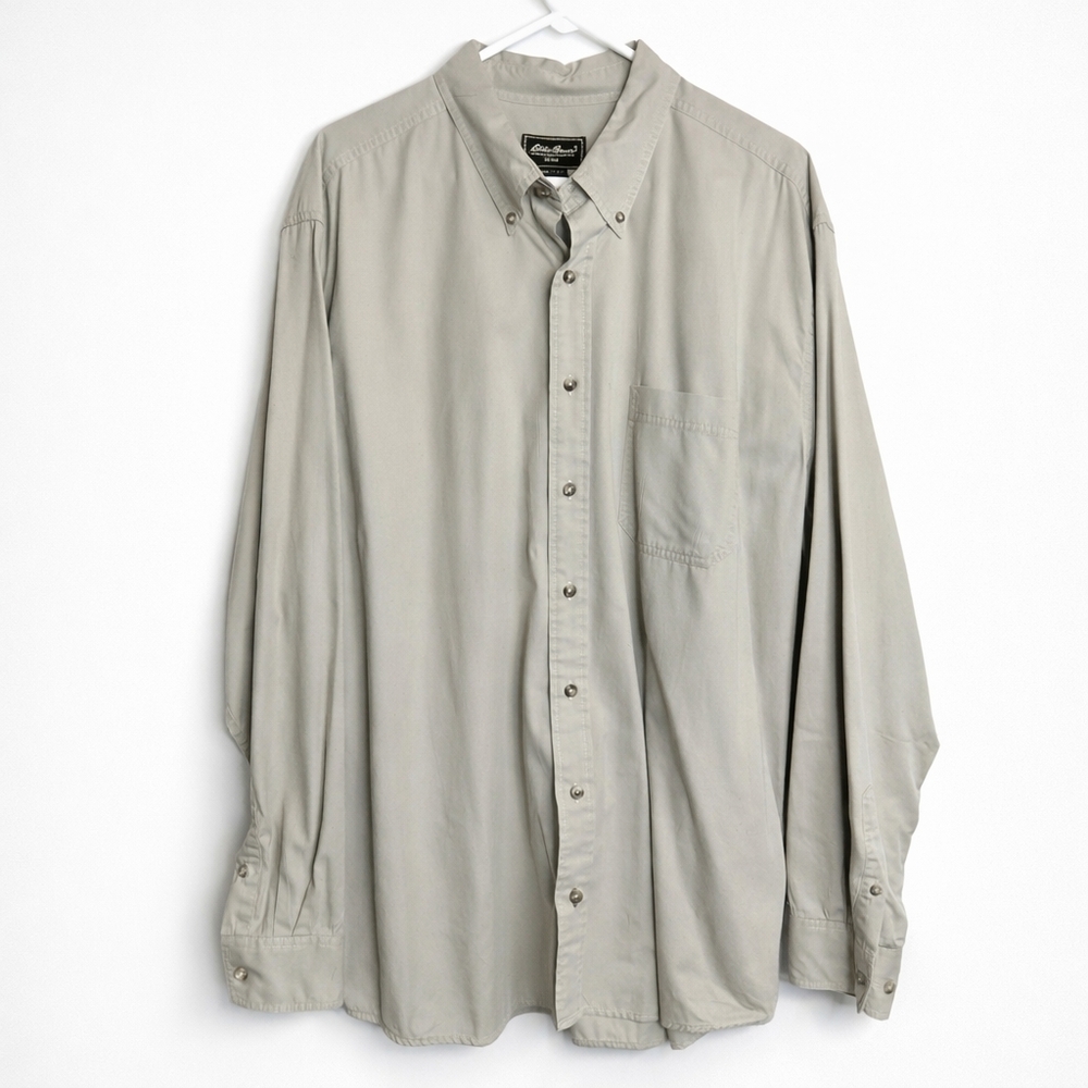 Eddie Bauer Tan Khaki Button Down Shirt Mens XXL Tall